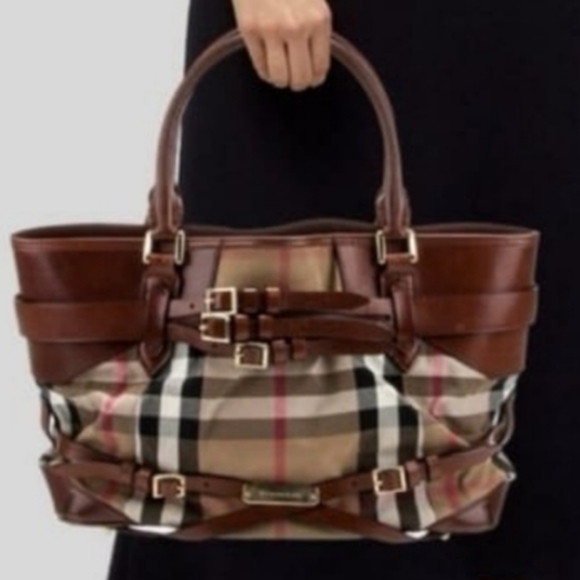 Burberry Handbags - Burberry Large Landscape Lynher House Check Canvas & Smooth Leather Tote Bag